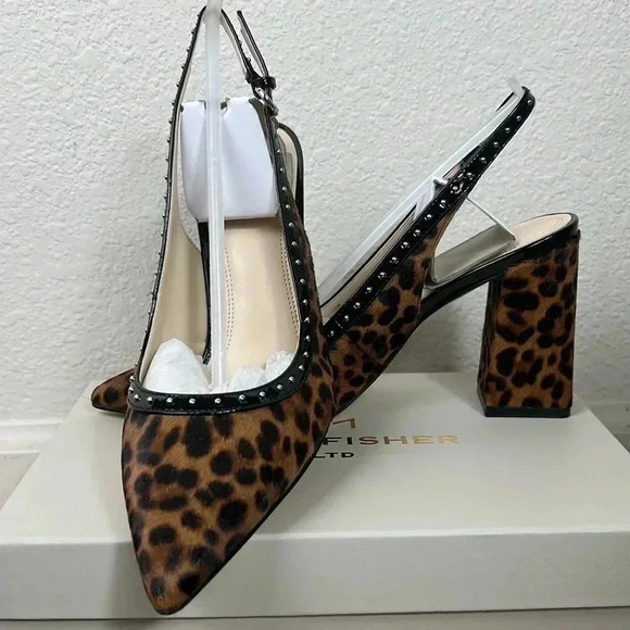 Marc Fisher Women’s Joily Brown Black Animal Print Slingback Block Heels… - Picture 9 of 13